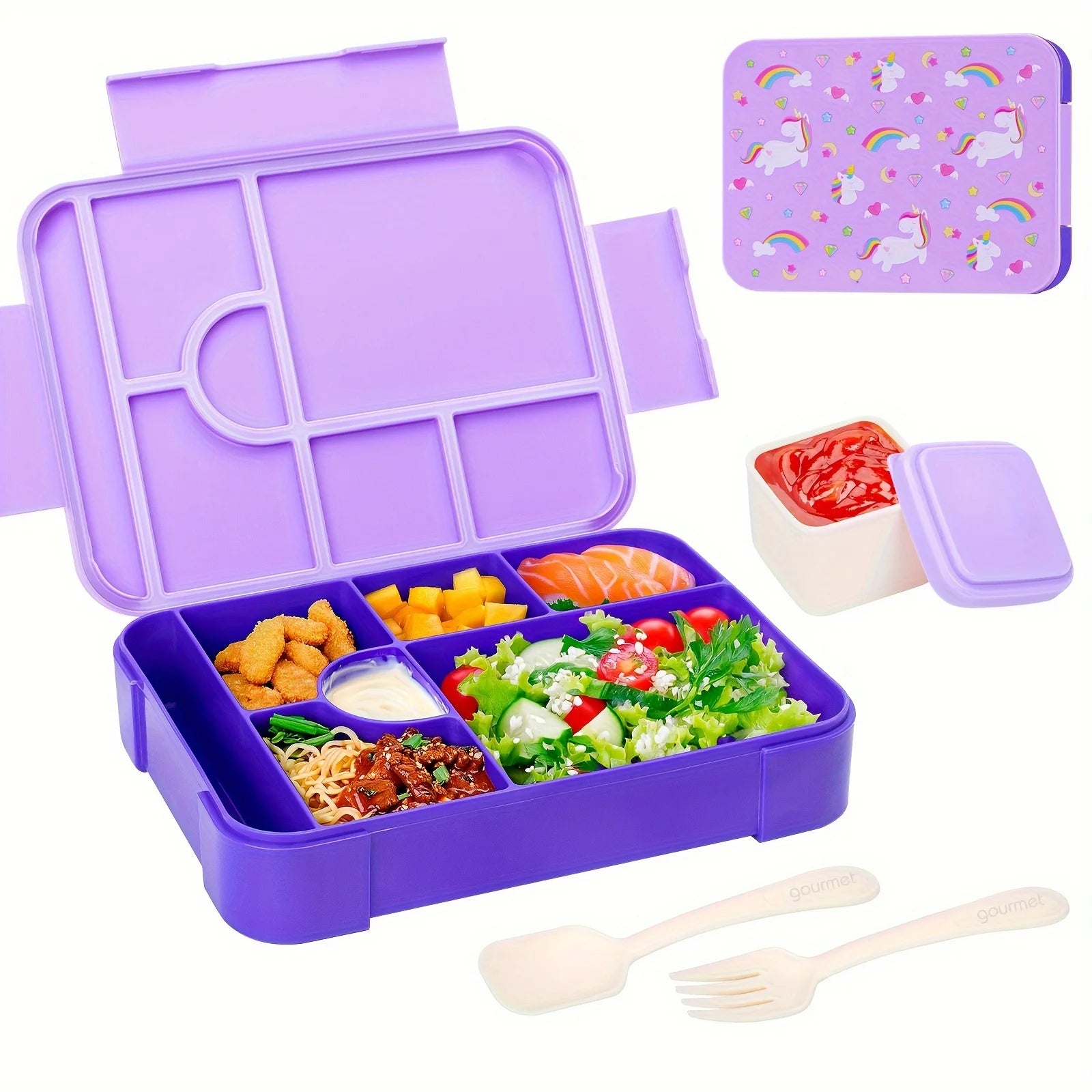 Leak-Proof Bento Lunch Box Set Divided Food Container for Kids - 13