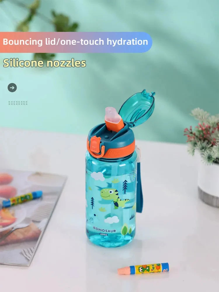 600ml Dinosaur Kids Water Bottle Leakproof Sippy Cup with Straw - 8