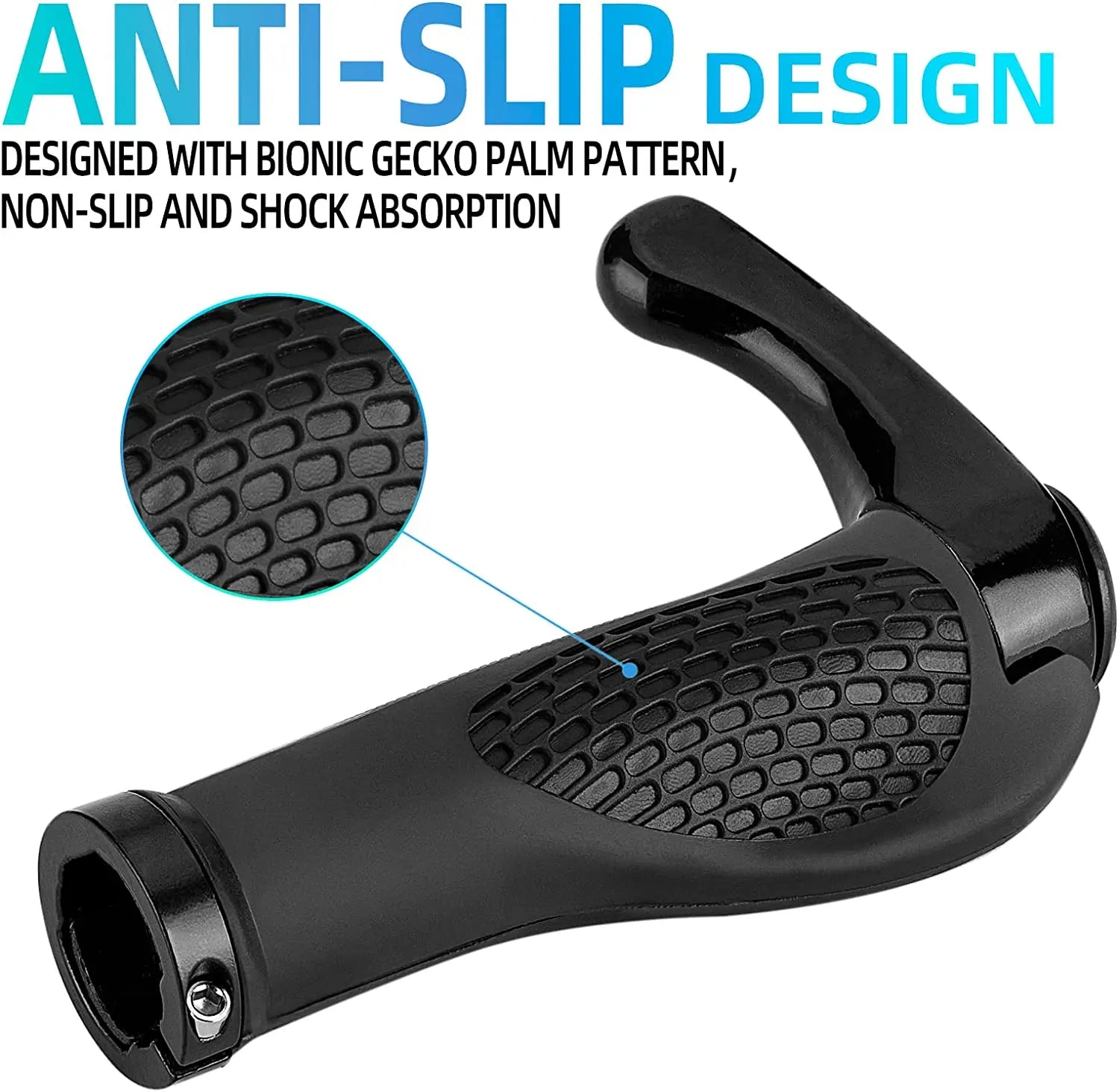 Ergonomic MTB Bicycle Handlebar Grips Anti Slip Rubber with Bar Ends - 4