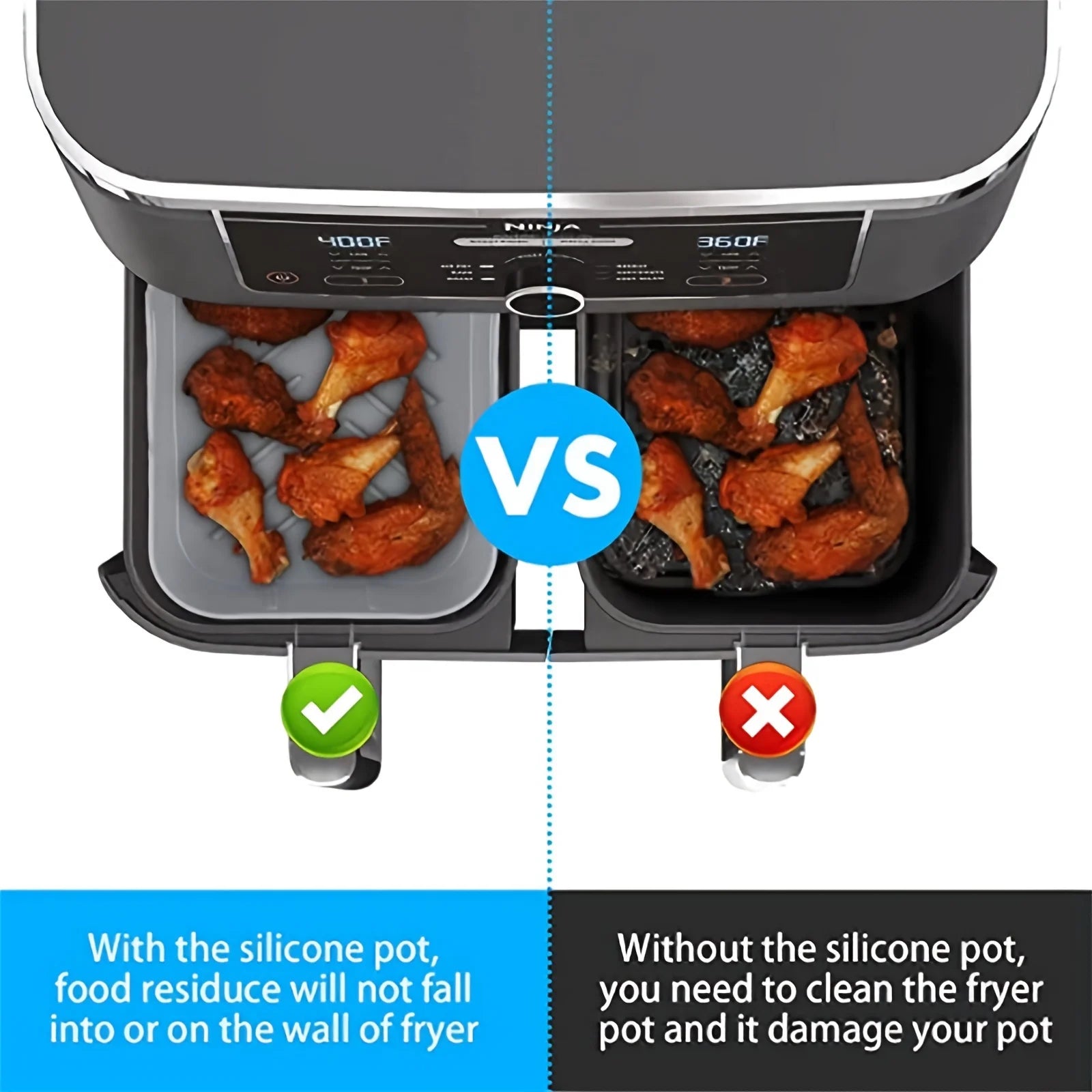 Reusable Silicone Air Fryer Liners for Ninja Dual Basket Baking Trays