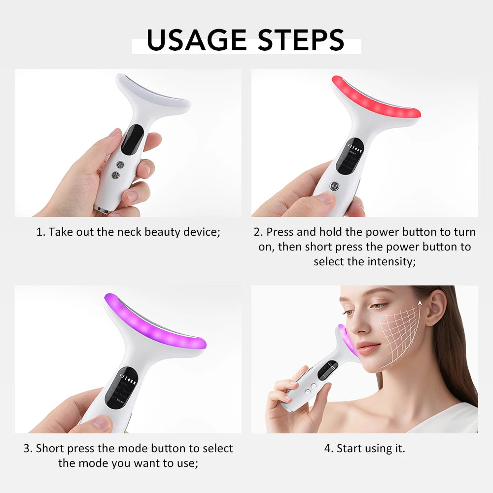 7 Colors LED Neck Beauty Device Microcurrent Face Massager Skin Tool - 10