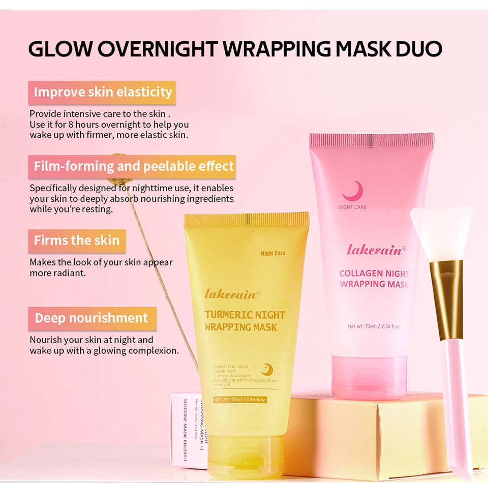 Glow Overnight Wrapping Mask Duo Collagen Turmeric Skincare Combo