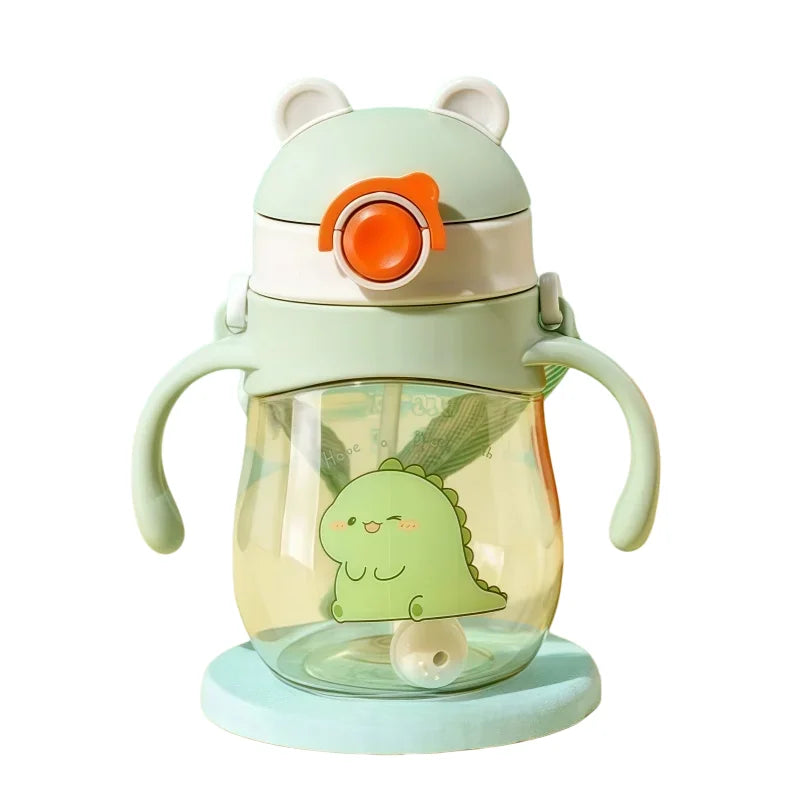 410ml Kids Water Bottle Anti Choking Straw Cup with Handle and Strap - 11