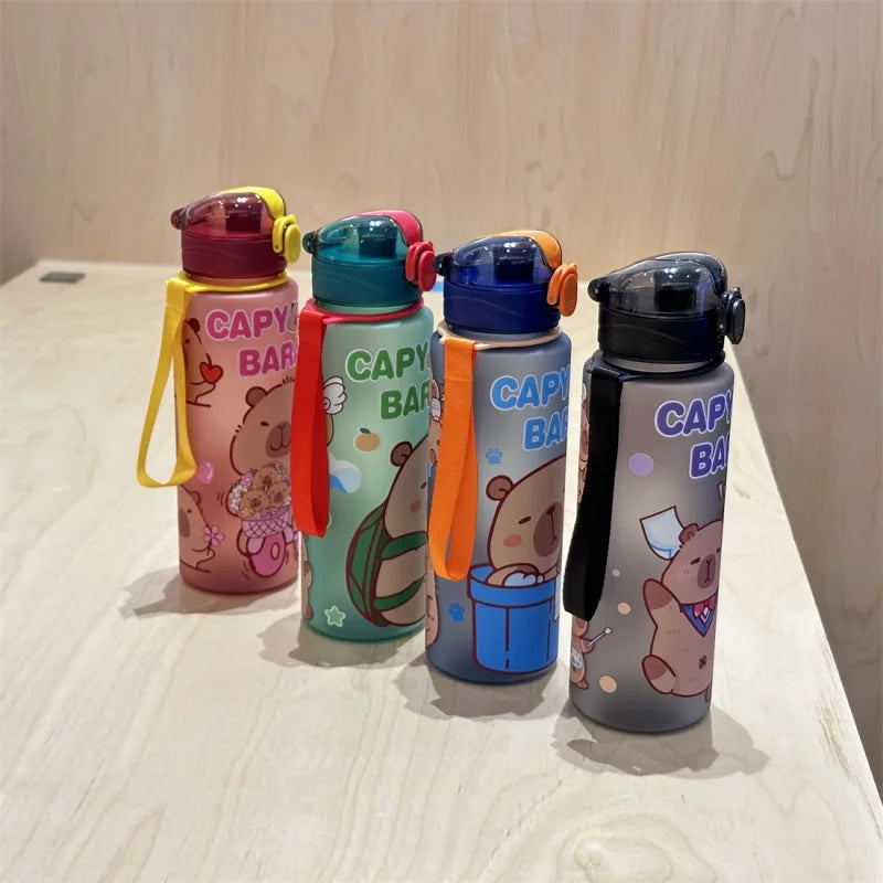 750ml Capybara Water Bottle Leakproof Straw Cup Portable Sports Flask