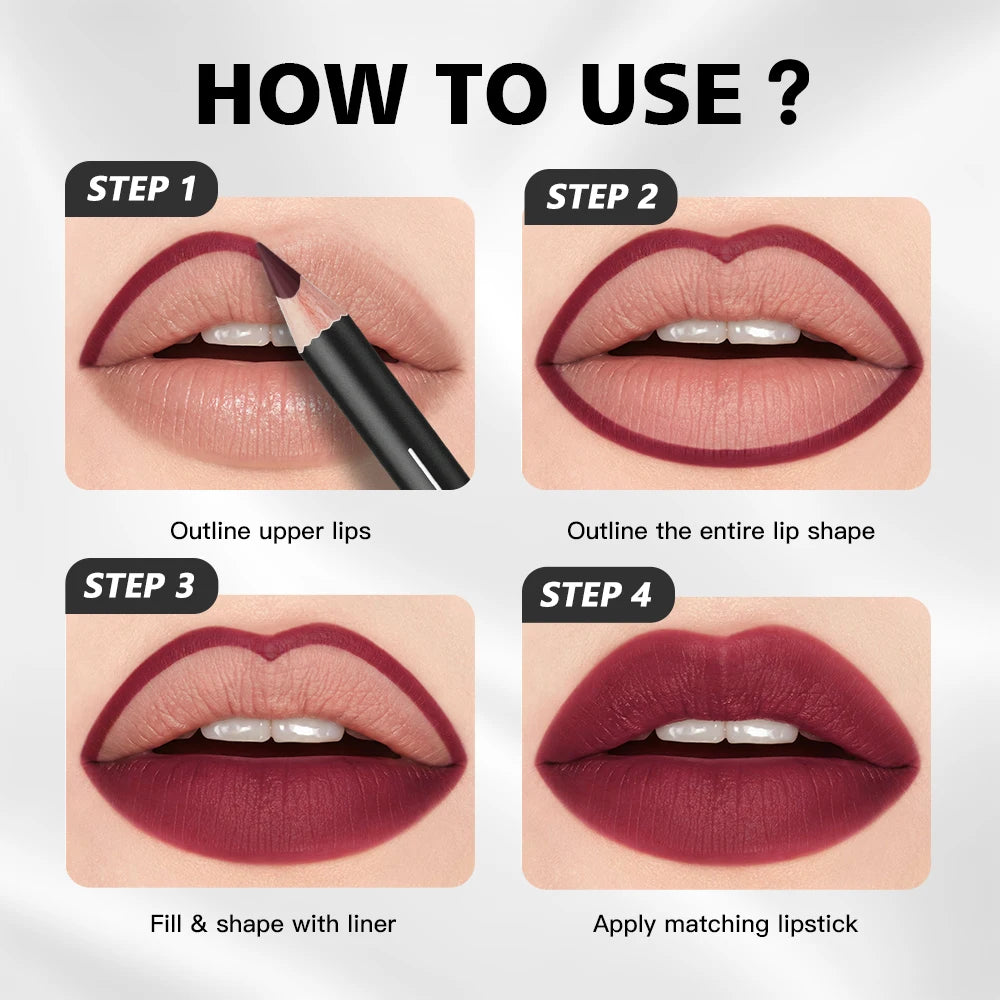 Semi-Matte Lip Liner Pencil Set Waterproof Smudge-Proof Cosmetics - 11