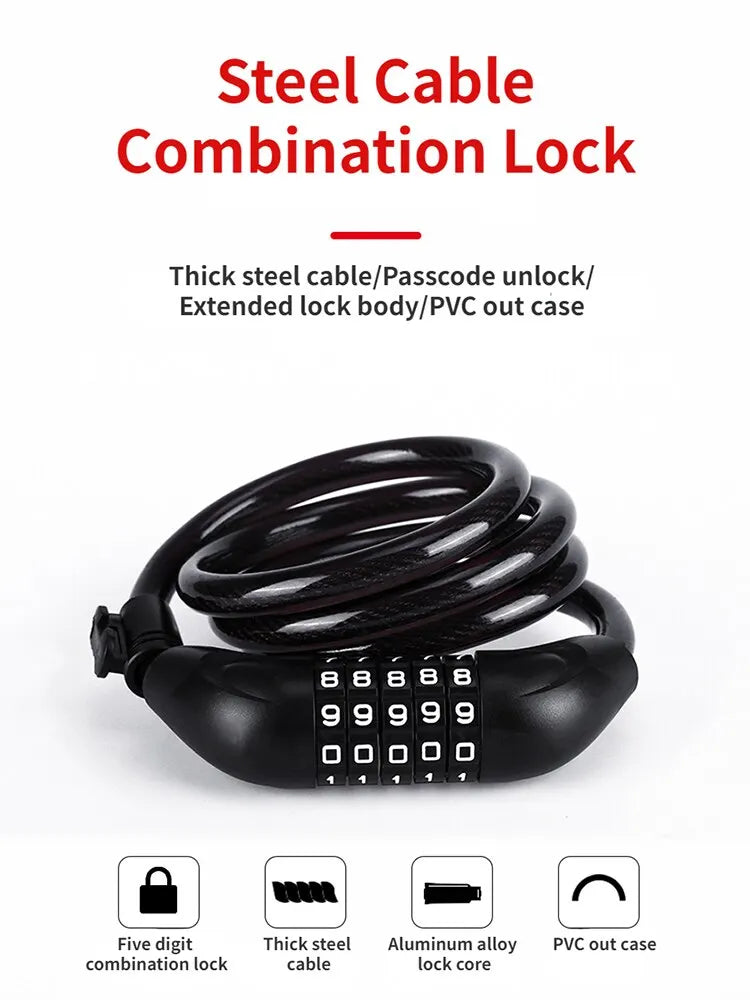 5 Digit Bicycle Cable Lock Anti Theft Bike Security Password Coil Cable