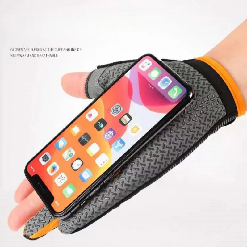 Professional Fishing Gloves Anti-Slip Two Finger Cut Outdoor Gear