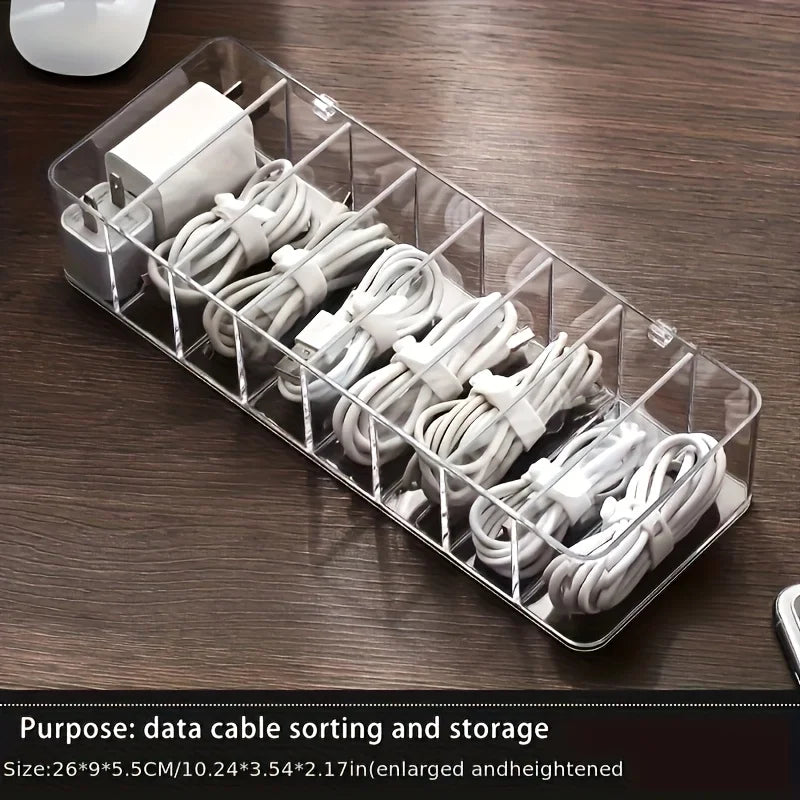 Clear Cable Organizer Box Desktop Cord Storage and Charging Station