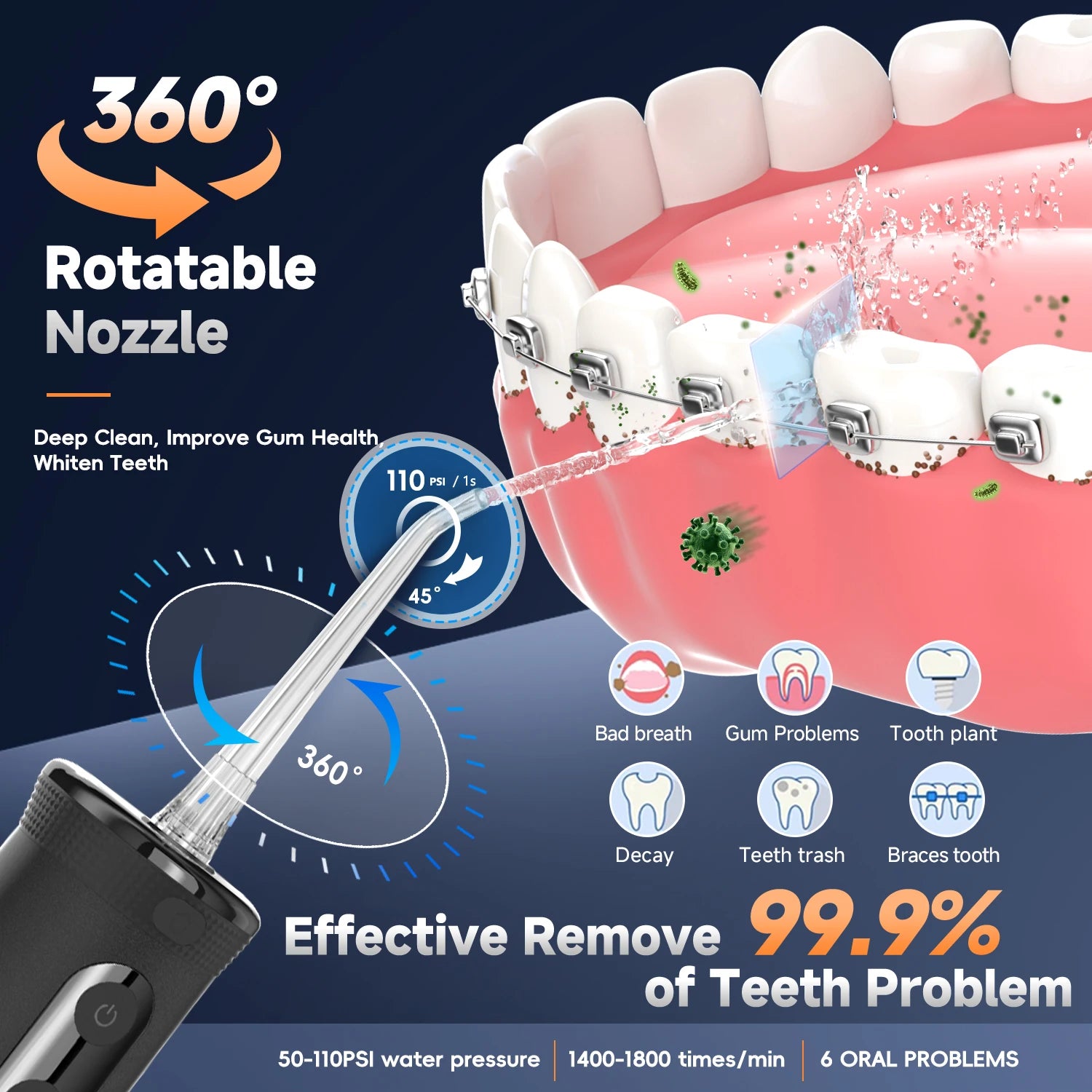 Electric Toothbrush Water Flosser Combo Oral Irrigator Kit - 3