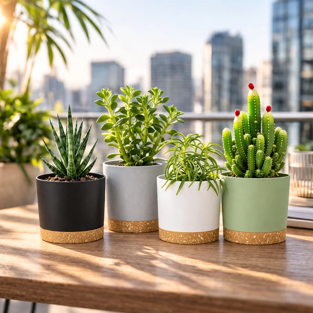 4 Pack 5 Inch Flower Pots Modern Detachable Bottom Breathable Planters - 6