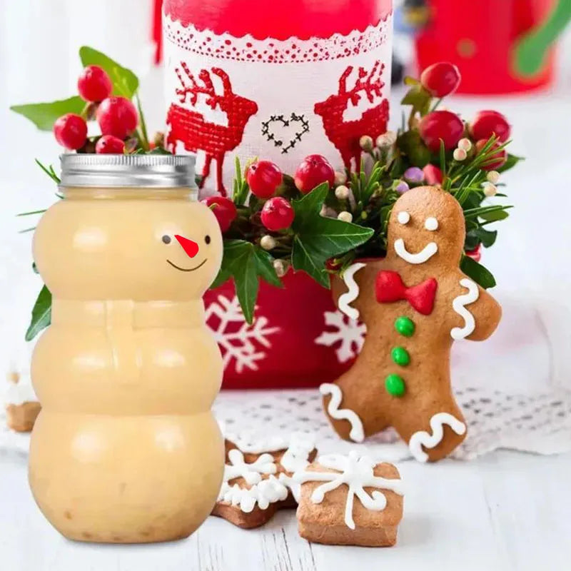 500ml Snowman Christmas Milk Juice Bottles Reusable Plastic Drink Cups