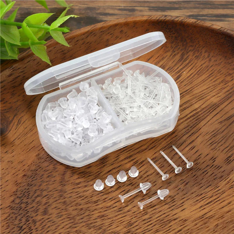 100pcs Clear Plastic Earring Studs Invisible Piercing Retainers DIY - 8