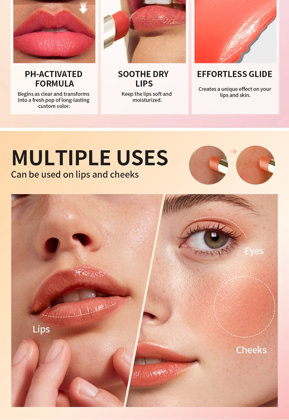 pH Activated Lip And Cheek Stain Natural Color Change Hydrating Tint - 12