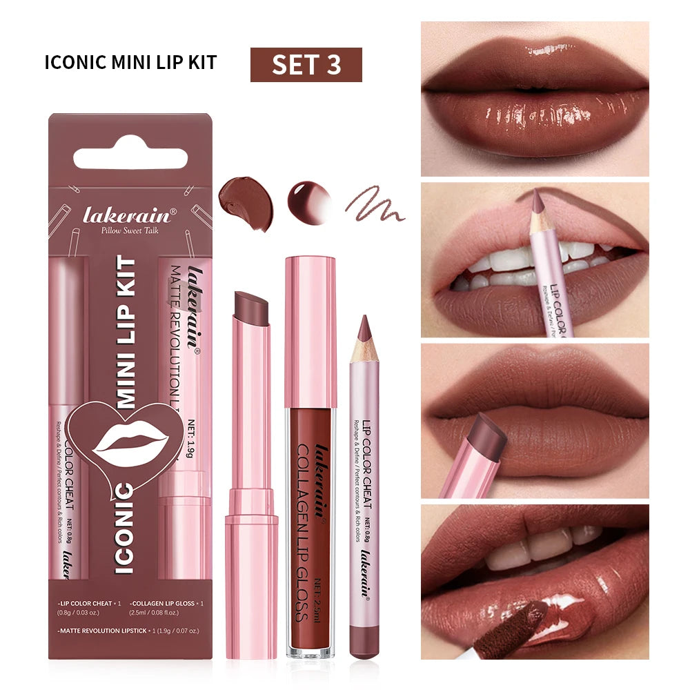Matte Lipstick Lip Gloss Set Waterproof Nude Red Lip Liner Kit - 22