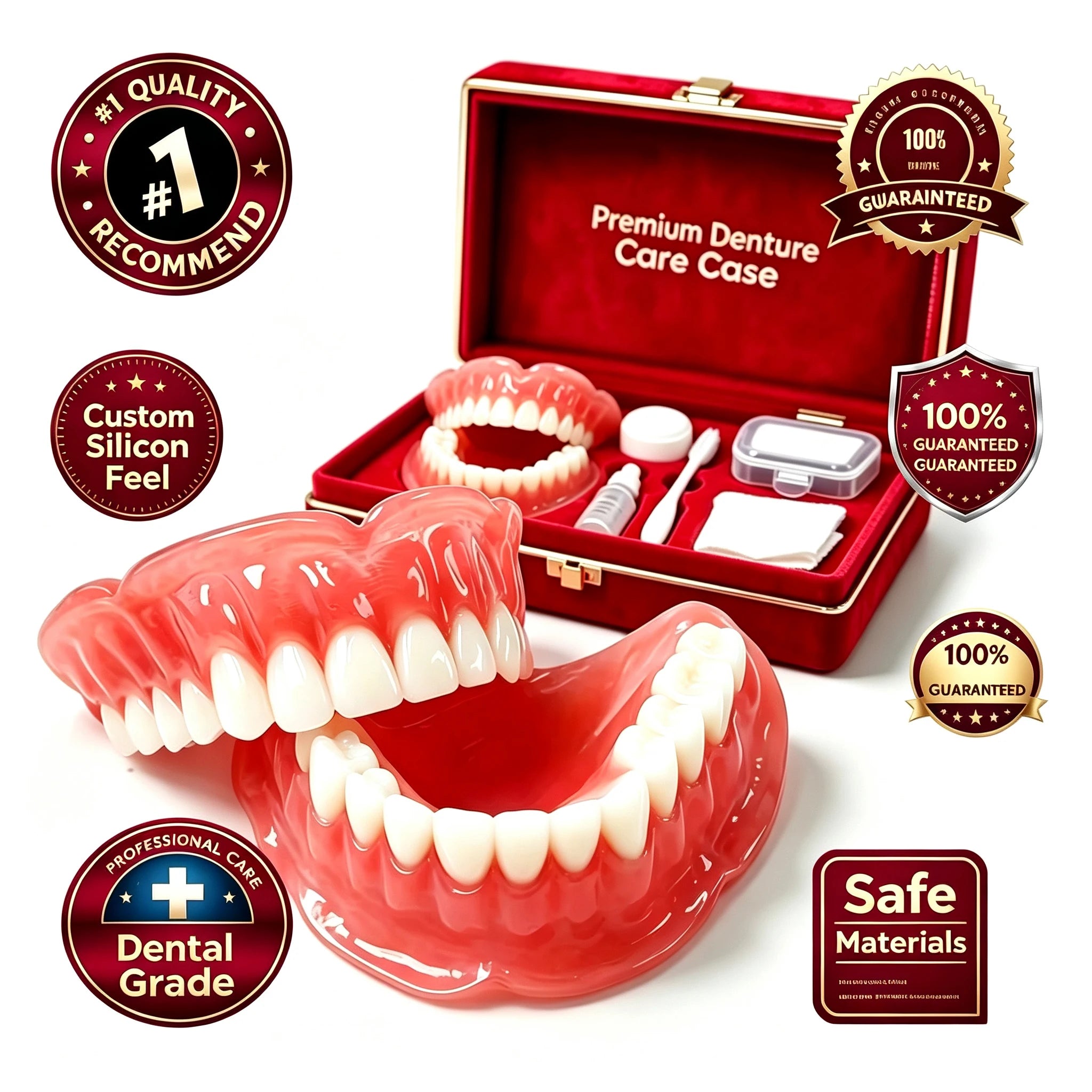 Silicone Dentures Full Mouth False Teeth Set Comfort Reline - 1