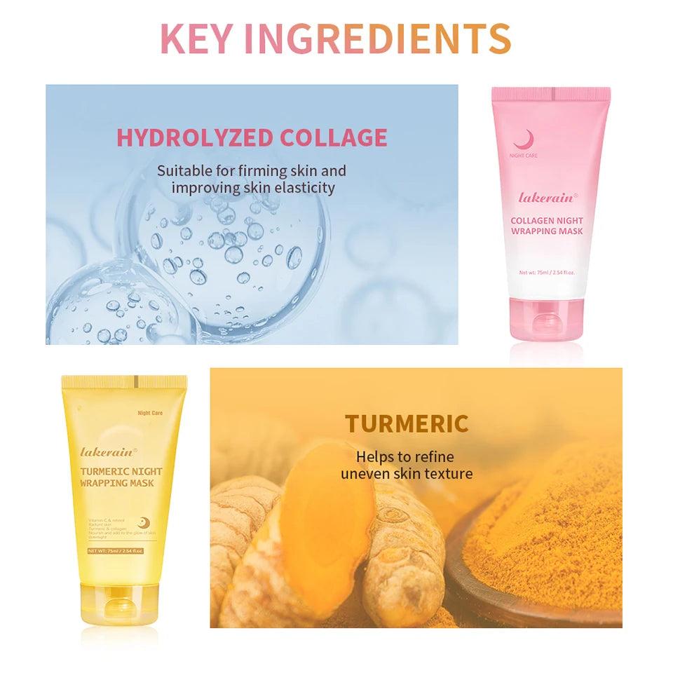 Glow Overnight Wrapping Mask Duo Collagen Turmeric Skincare Combo - 12