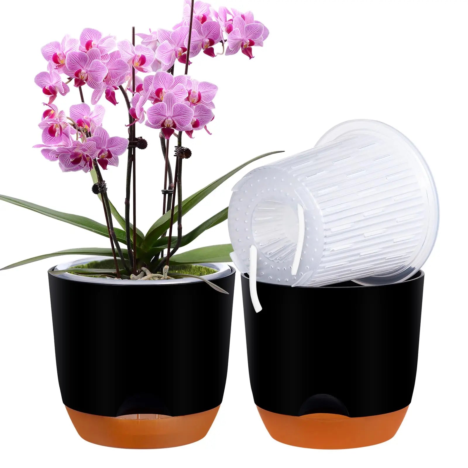 YOCITY Self Watering Orchid Pot Clear Inner Planter with Drainage Holes - 8