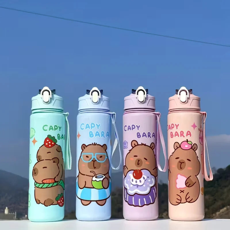 750ml Cute Capybara Water Bottle with Straw and Carrying Strap - 1