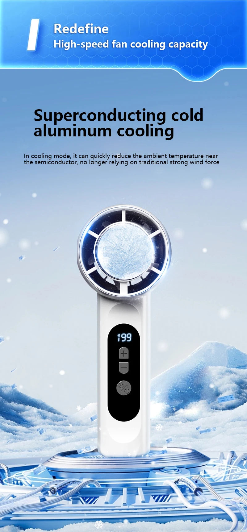 Rechargeable Turbo Mini Handheld Fan with Ice Cooler