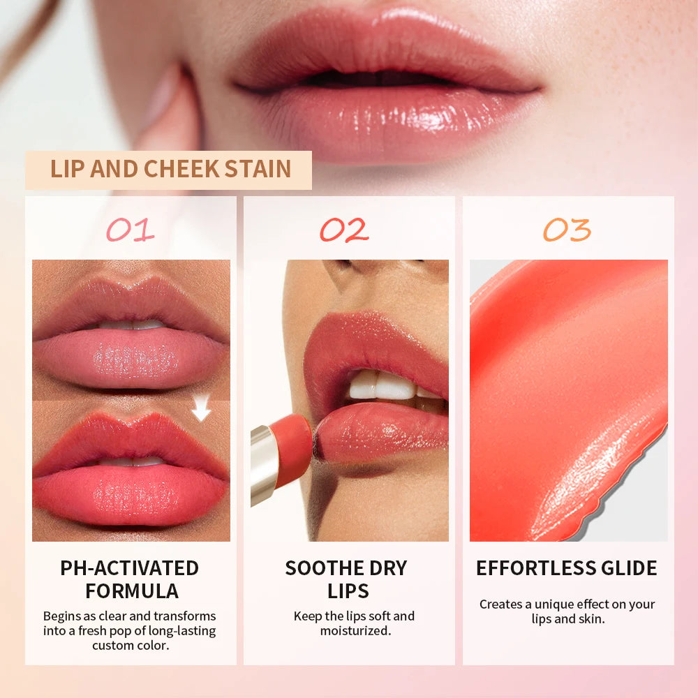 pH Activated Lip And Cheek Stain Natural Color Change Hydrating Tint