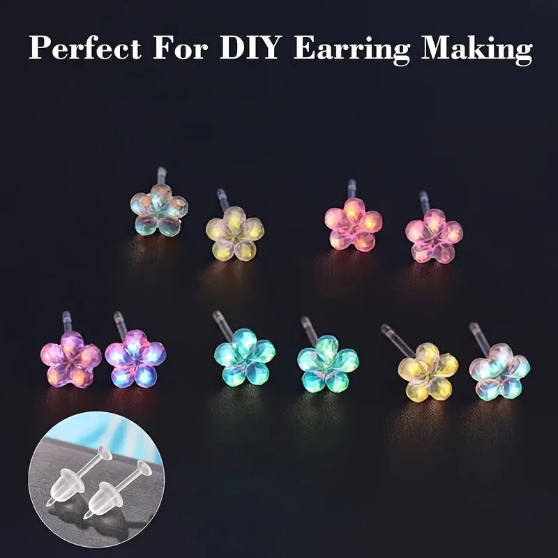 100pcs Clear Plastic Earring Studs Invisible Piercing Retainers DIY - 5