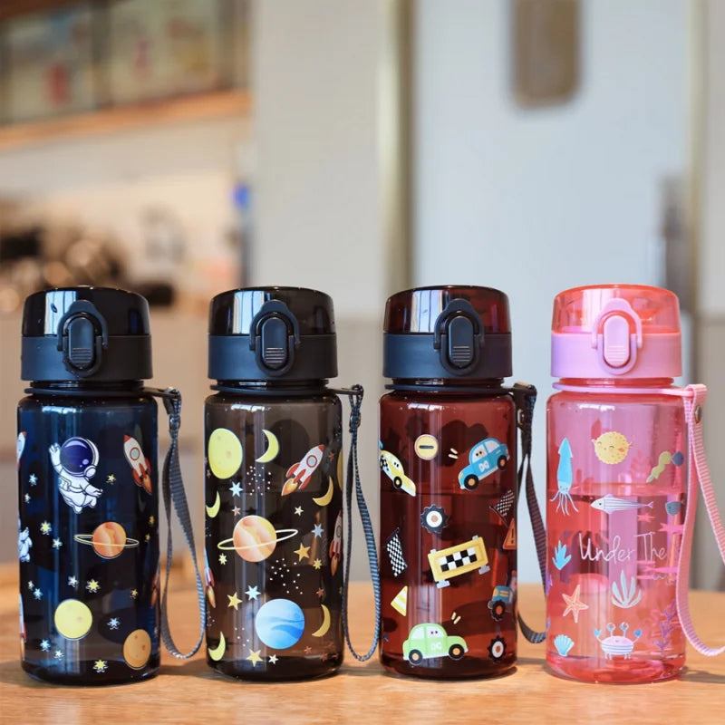 400ml 3D Cute Pattern Water Bottle Portable Sports Flask with Strap - 7