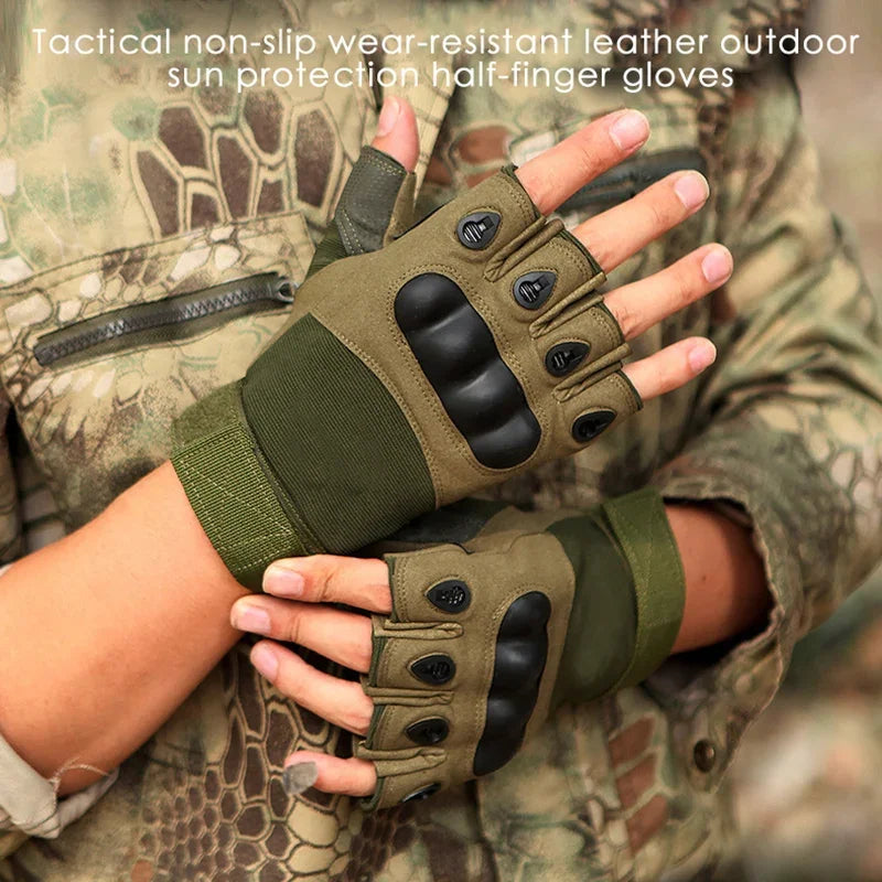Tactical Hard Knuckle Gloves Half Finger Combat Shooting Airsoft Gear - 2