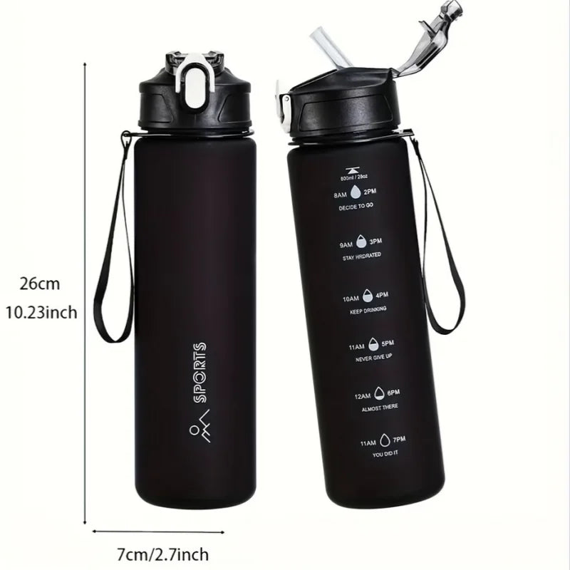 800ml Gradient Sports Water Bottle with Time Marker and Straw - 12