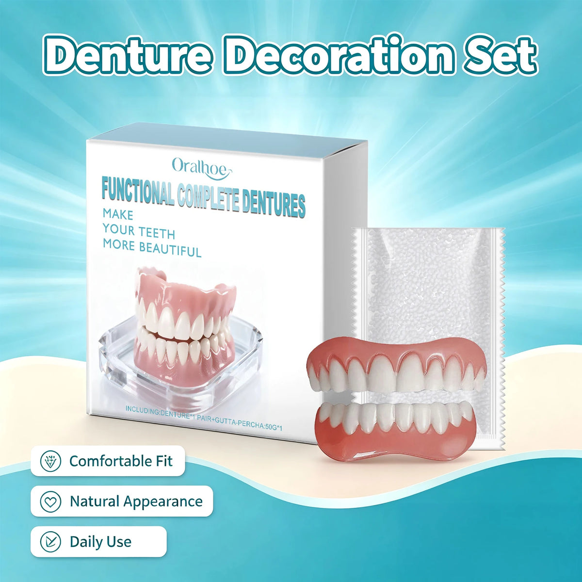 Oralhoe Cosmetic Denture Set Upper and Lower False Teeth