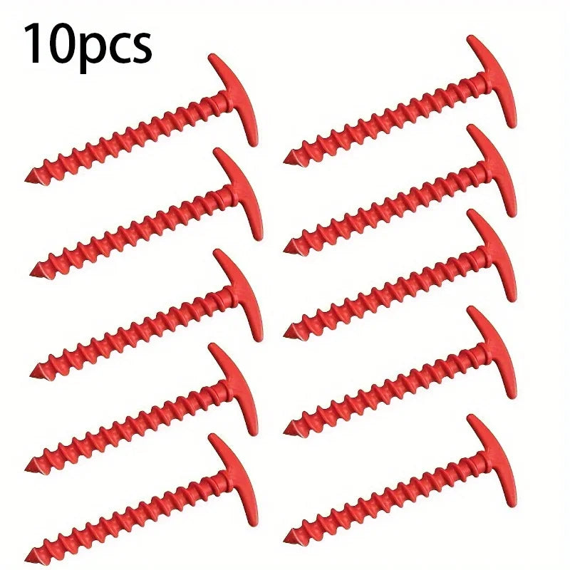 10 Pack Spiral Tent Stakes Plastic Camping Ground Pegs Anchor Accessories - 10
