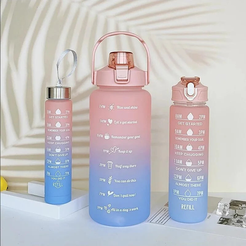 3-Piece Motivational Water Bottle Set Gradient Sports Jug with Straw - 1