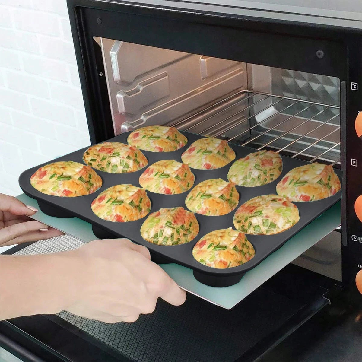 12-Cup Silicone Muffin Pan Nonstick Cupcake Baking Mold Tray
