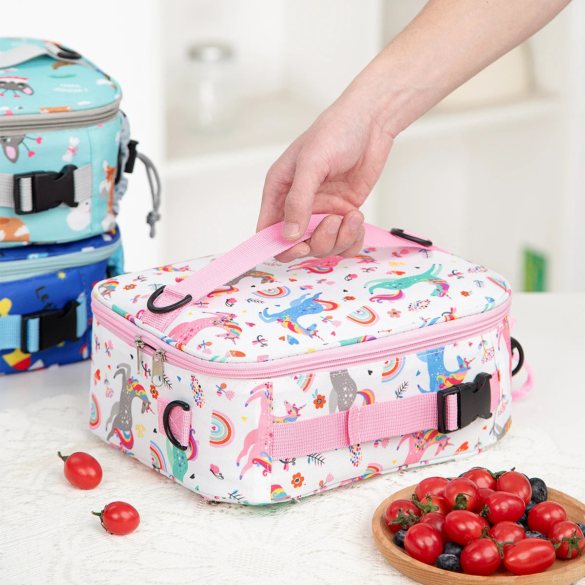 Insulated Lunch Bag Cute Floral Print Bento Box Thermal Cooler Tote - 9