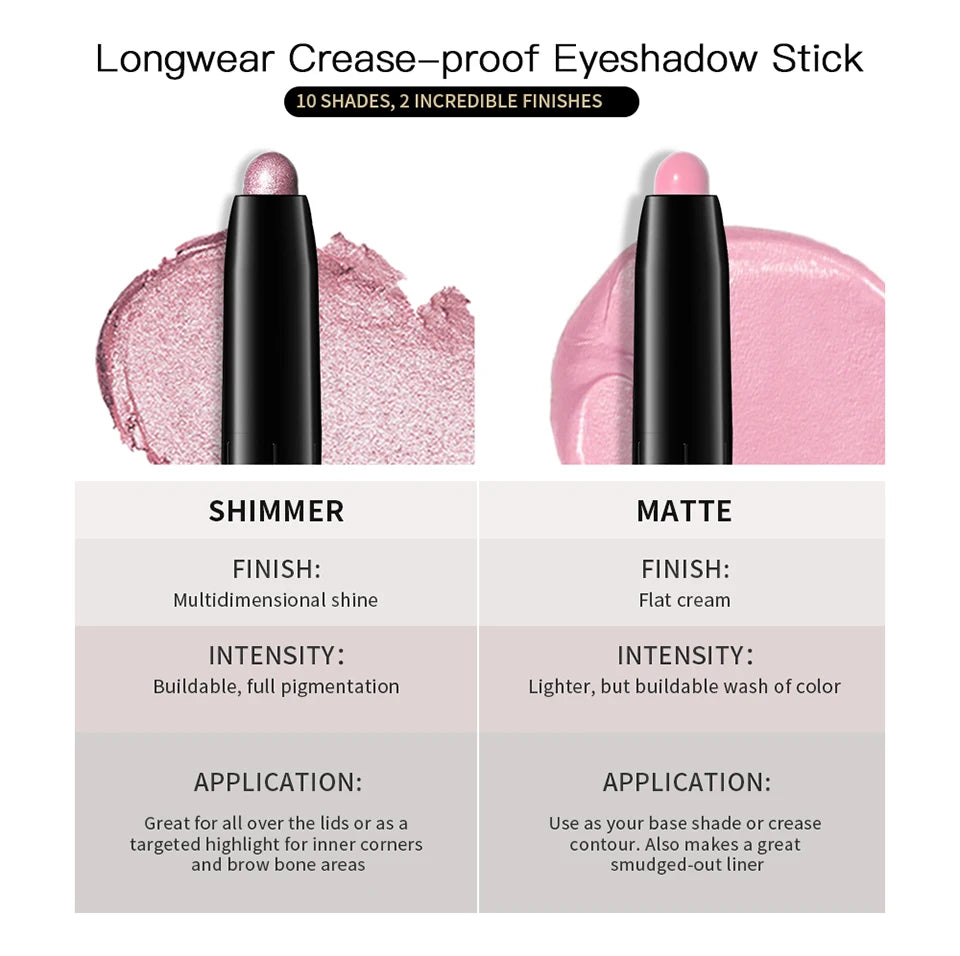 Longwear Crease Proof Eyeshadow Pencil Shimmer Matte Eye Shadow Pen - 12