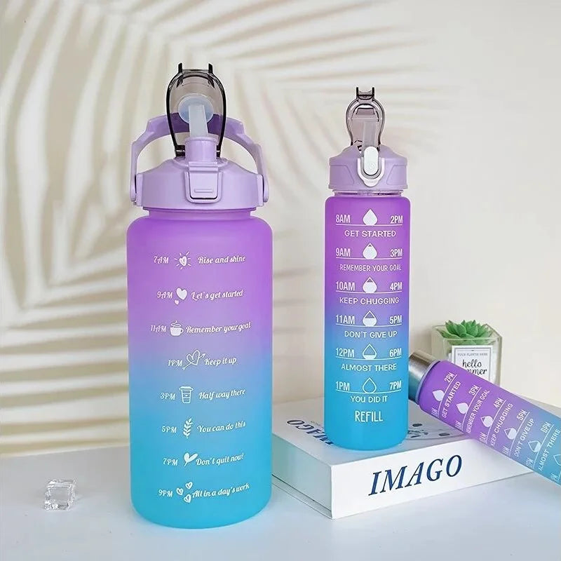 3-Piece Motivational Water Bottle Set Gradient Sports Jug with Straw - 4