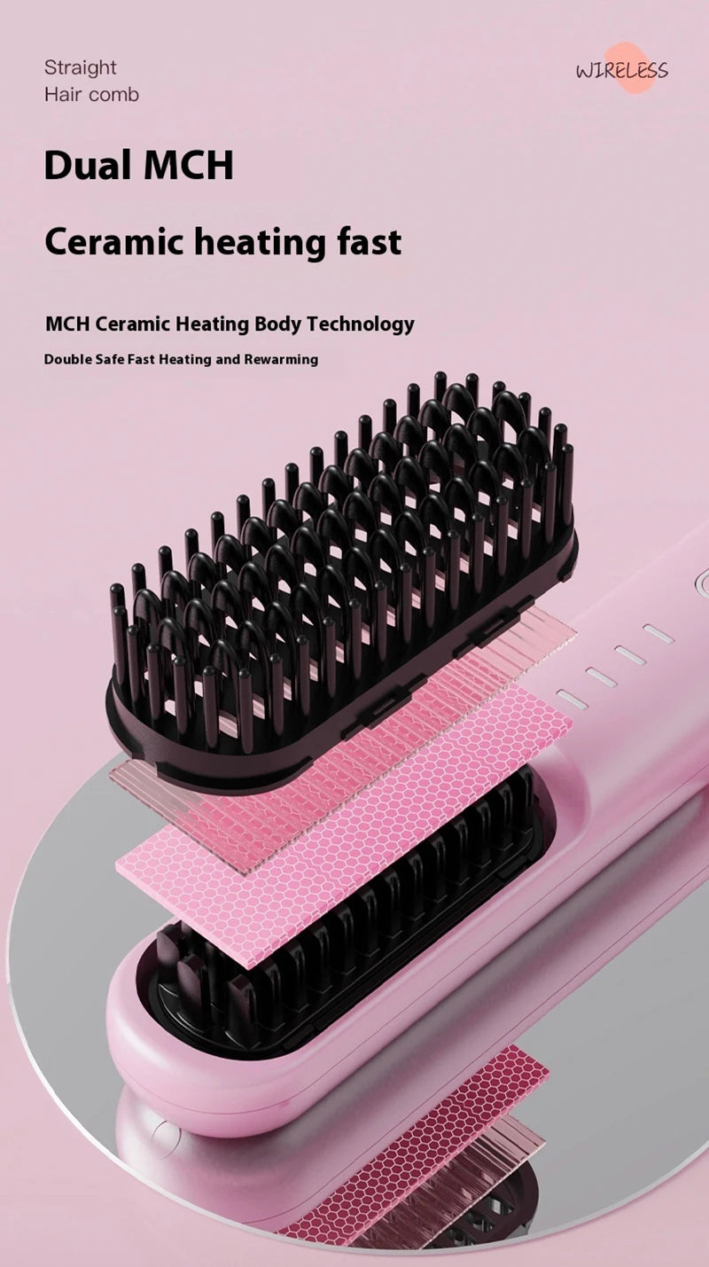 Cordless Ion Care Straight Hair Brush 4-Speed Heated Comb - 16