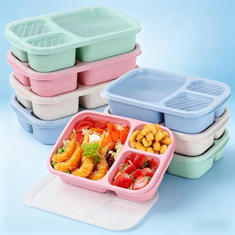 3 Compartment Bento Lunch Box Wheat Straw Meal Prep Food Container - 1