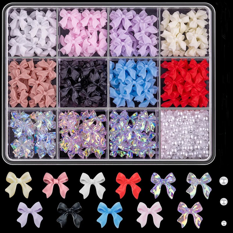 3D Acrylic Nail Art Bowknot Flower Resin Charms Rhinestones Pearl - 21
