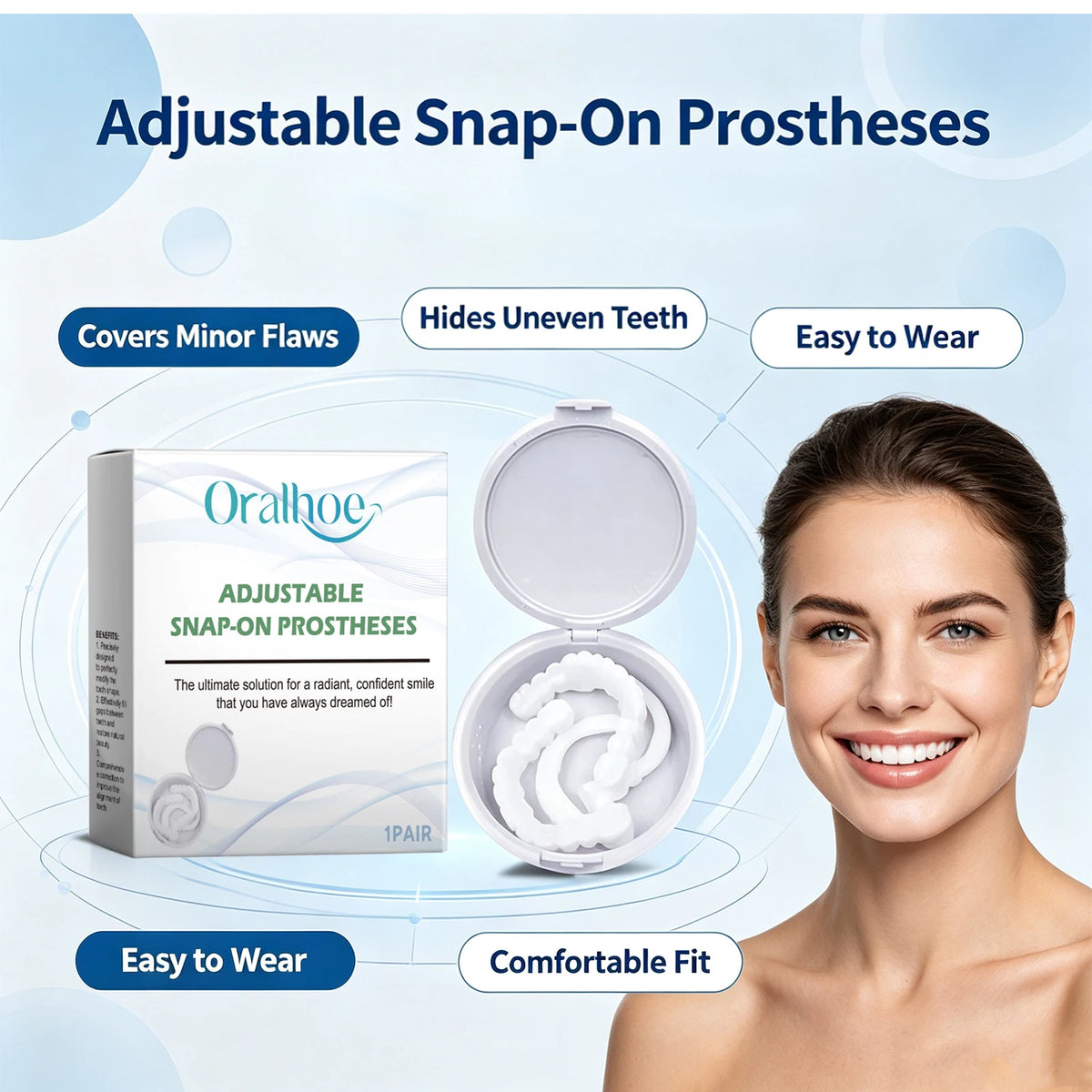 Adjustable Snap On Dentures Smile Makeover Fake Teeth Veneers