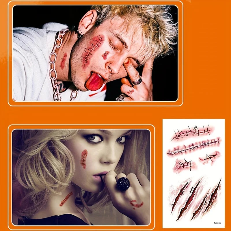 Halloween Scar Tattoos Realistic Blood Clot Makeup Stickers for Cosplay - 3