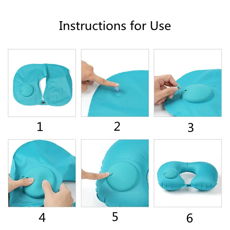 Portable Inflatable Travel Neck Pillow U Shaped Press Pump Cushion - 5