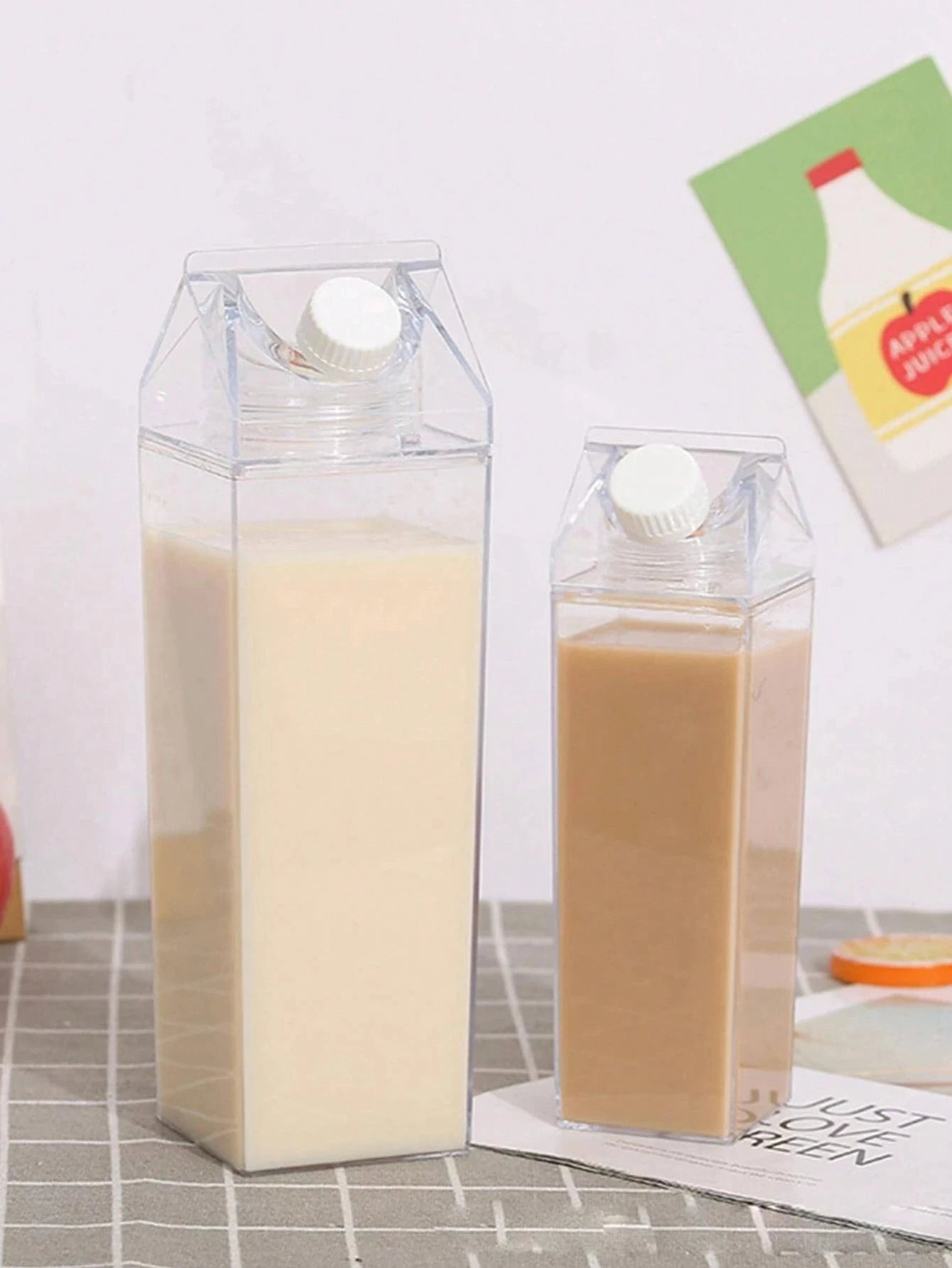 Clear Milk Carton Water Bottle Portable Juice Container 500ml 1000ml - 10