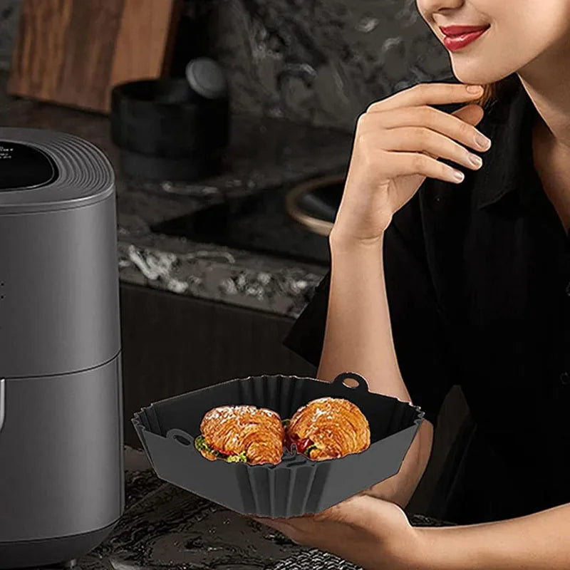 Square Silicone Air Fryer Liner Reusable Baking Pot Tray Basket - 6
