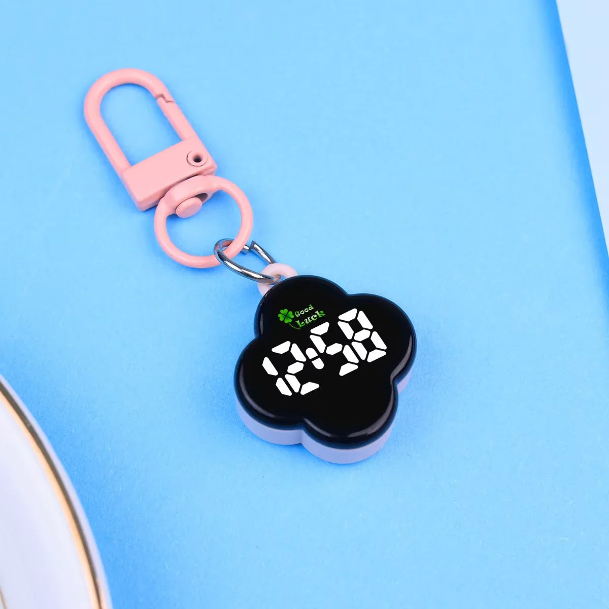 LED Digital Pocket Watch Keychain Portable Flower Shape Electronic Clock