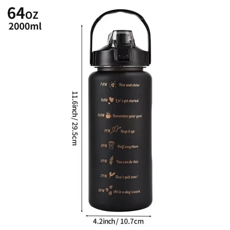 2L Motivational Water Bottle with Straw Leakproof Gym Sports Jug