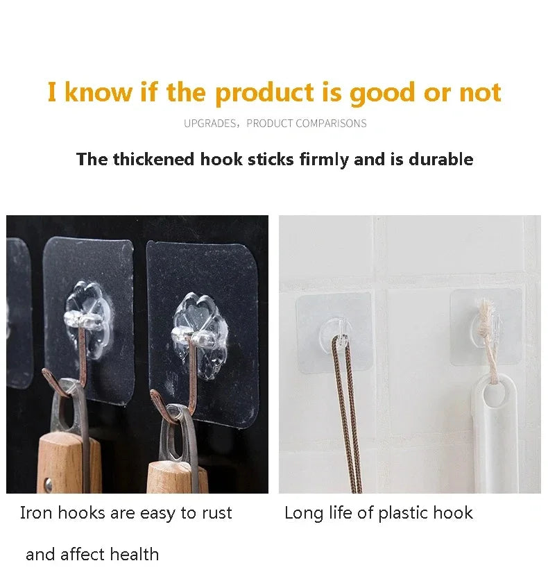 Adhesive Wall Hooks Heavy Duty Clear Non Marking Hangers Set