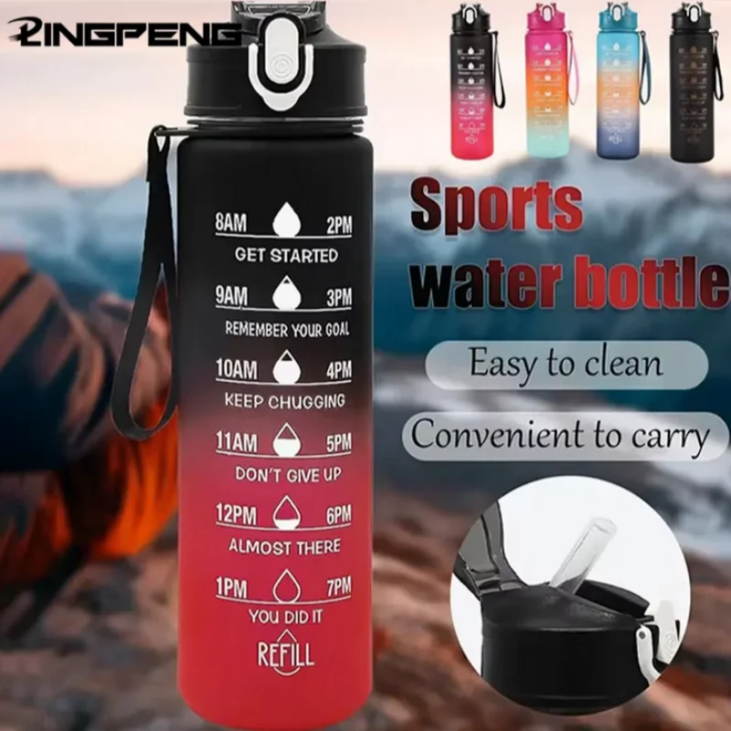 900ml Motivational Water Bottle Leak Proof Sports Jug with Straw - 2