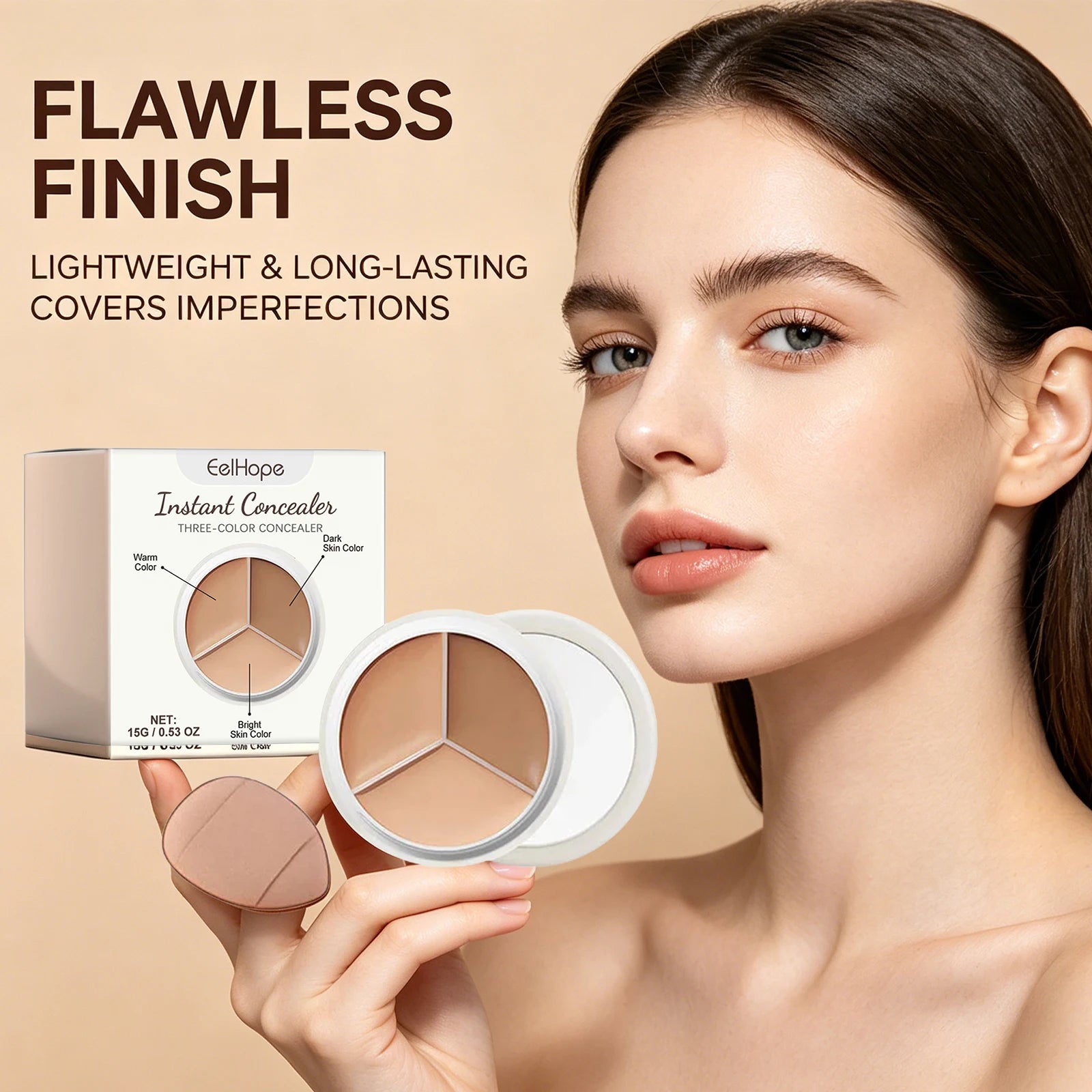 3-Color Cream Concealer Palette Dark Circle Correcting Makeup - 4