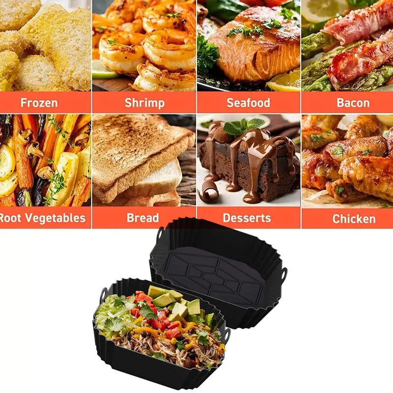 Square Silicone Air Fryer Liner Reusable Baking Pot Tray Basket - 18