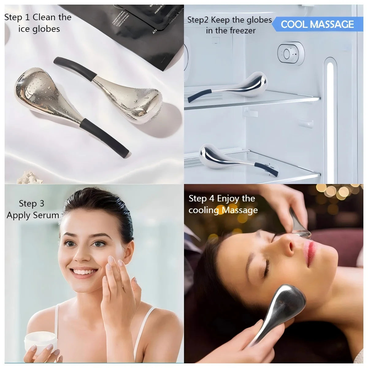 Stainless Steel Ice Globes Facial Cryo Sticks Cooling Roller - 6